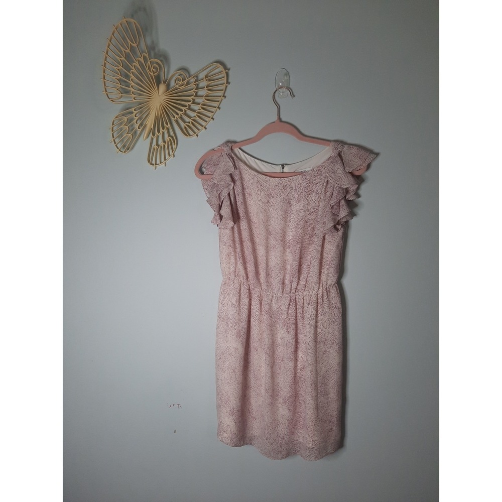 Ann Taylor LOFT Petites Pink White Dot Flutter Sleeve Mini Dress 0P